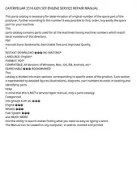 CATERPILLAR 3516 GEN SET ENGINE SERVICE REPAIR MANUAL preview