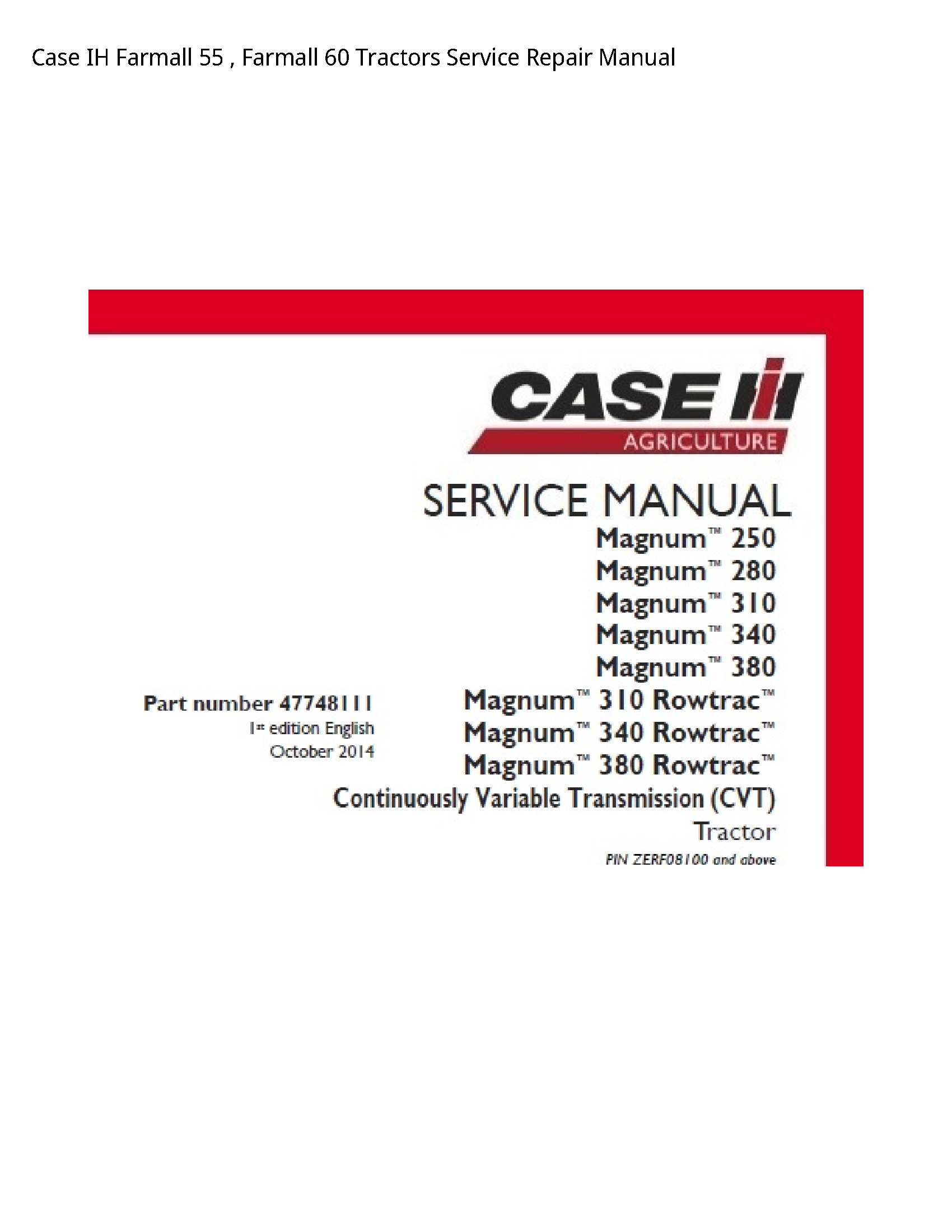 Case/Case IH 55 IH Farmall Farmall Tractors manual