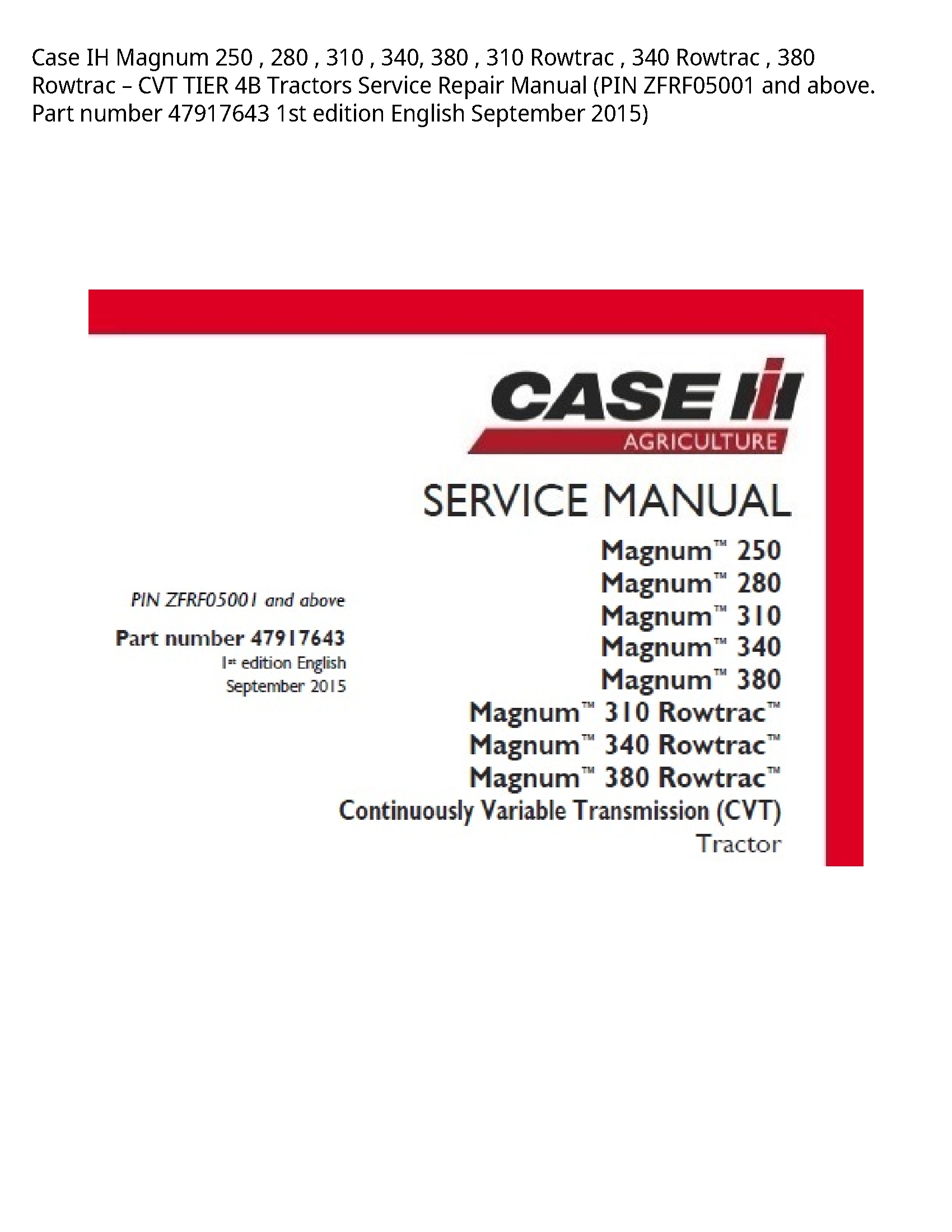 Case/Case IH 250 IH Magnum Rowtrac Rowtrac Rowtrac CVT TIER Tractors manual