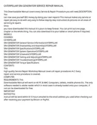 CATERPILLAR SR4 GENERATOR SERVICE REPAIR MANUAL preview