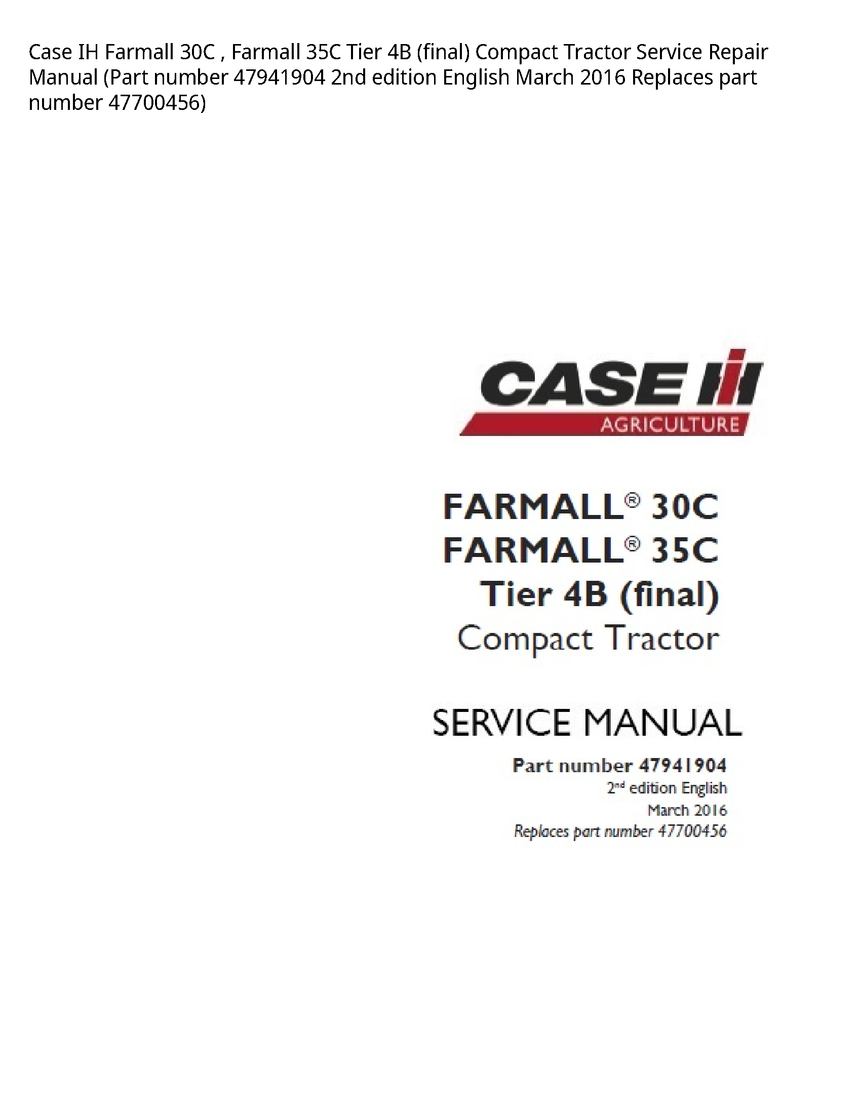 Case/Case IH 30C IH Farmall Farmall Tier (final) Compact Tractor manual