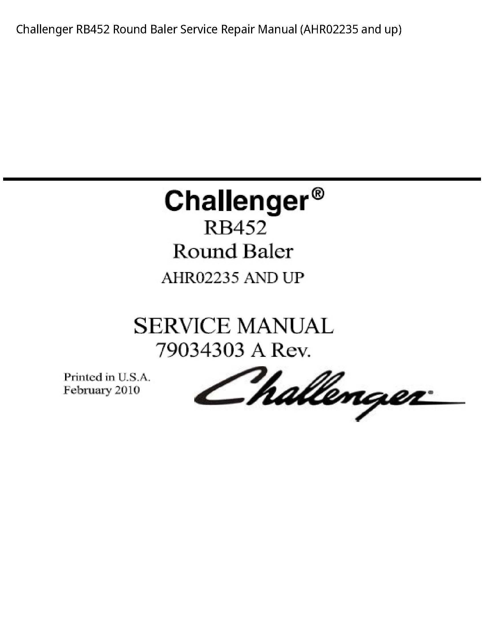 Challenger RB452 Round Baler manual