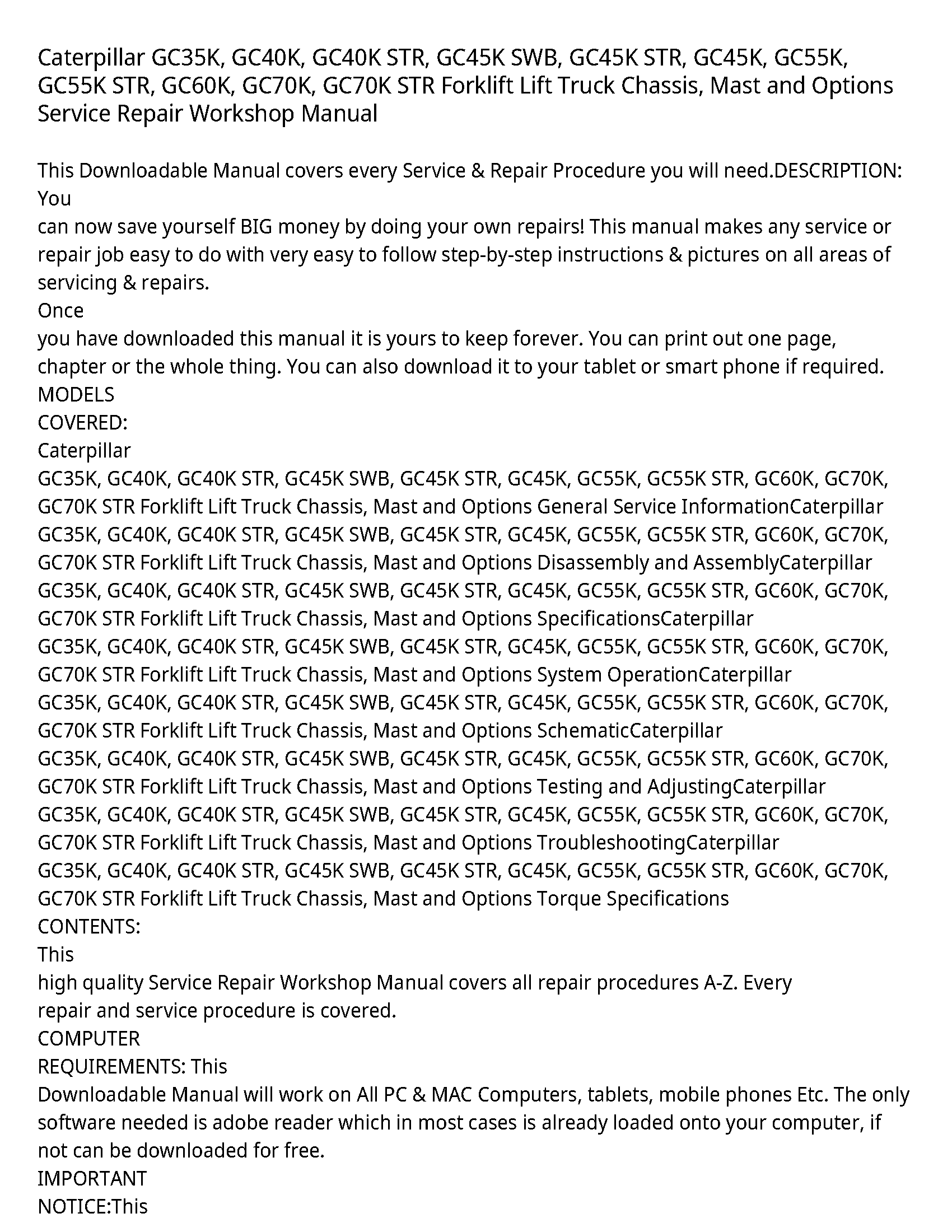 Caterpillar GC40K manual