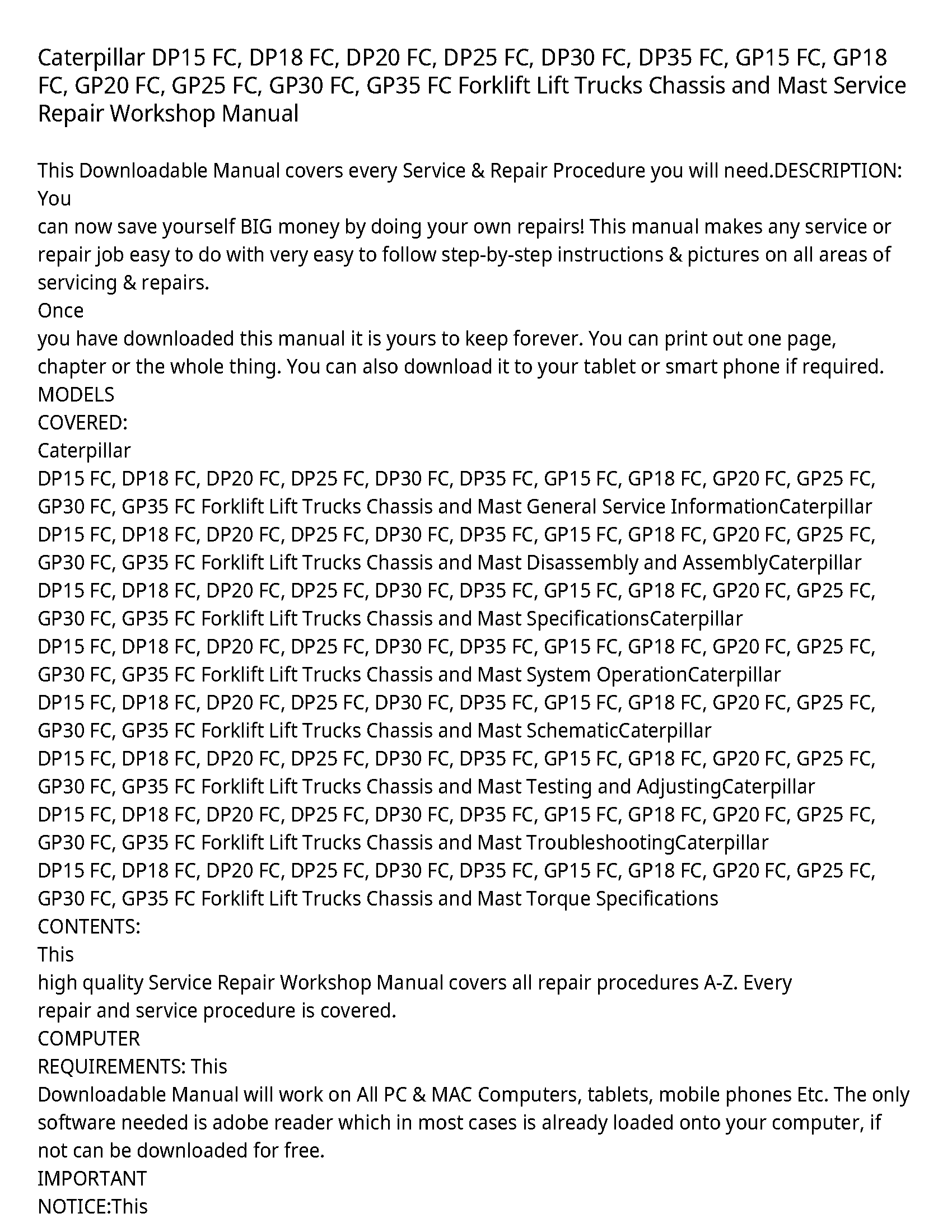 Caterpillar DP18 manual