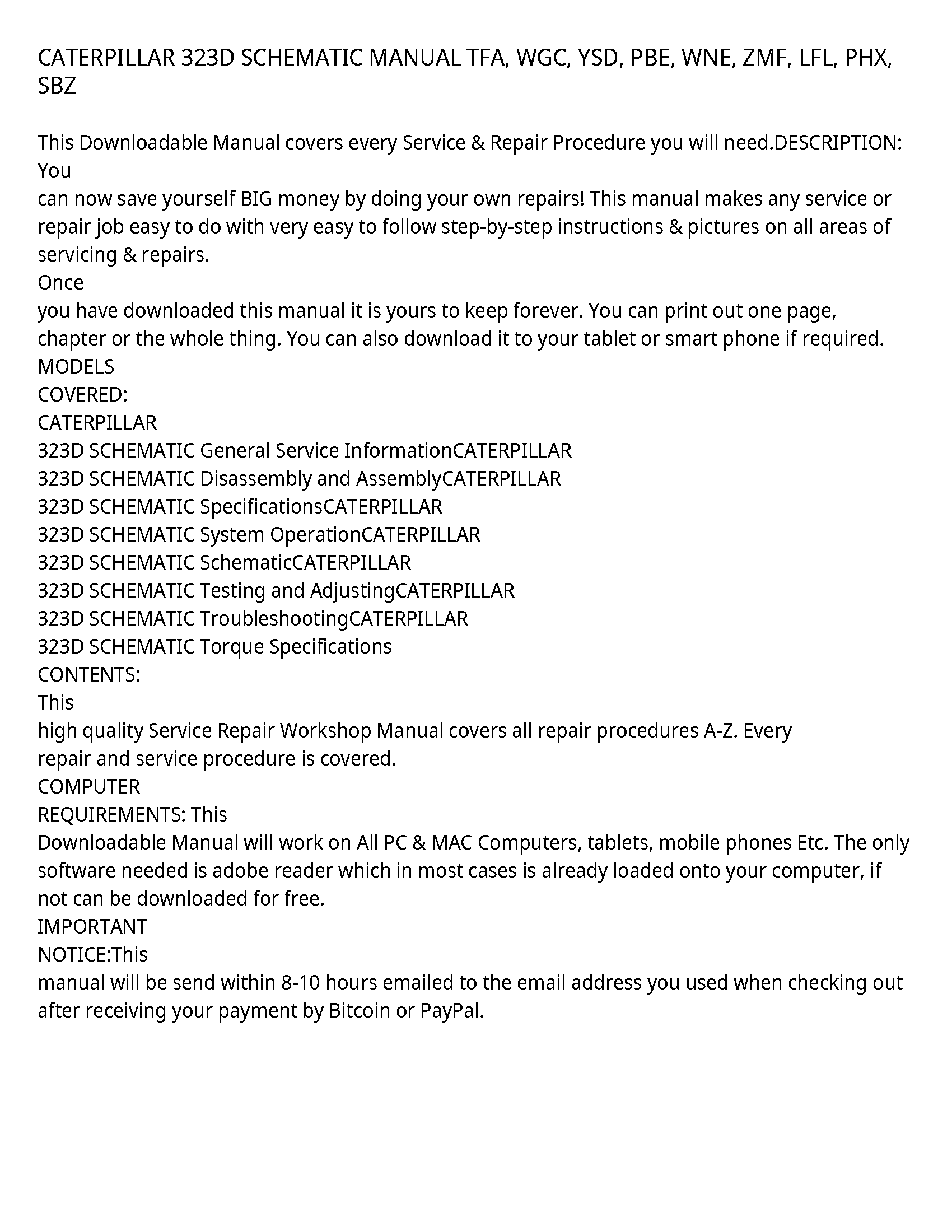 Caterpillar 323D service manual