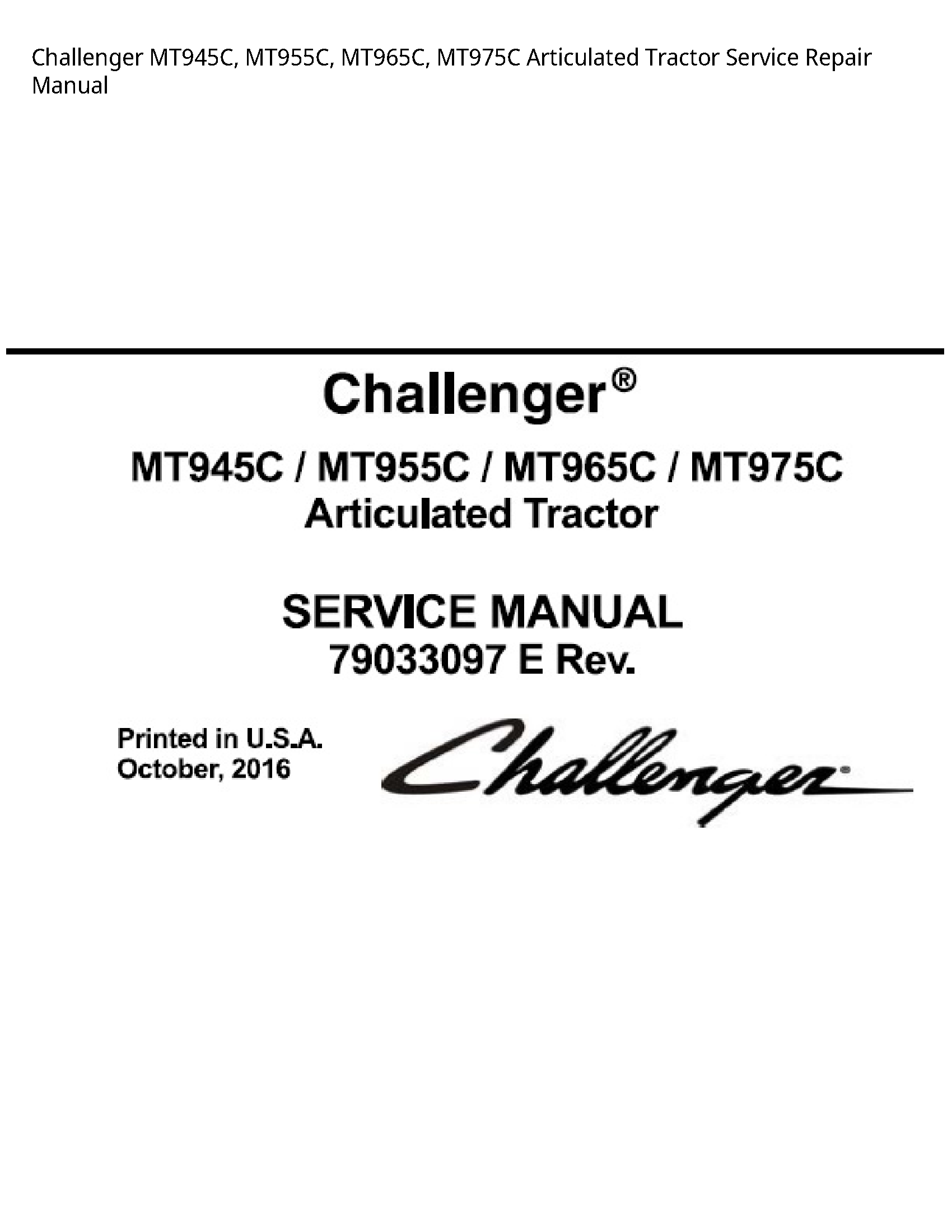 Challenger MT945C Articulated Tractor manual