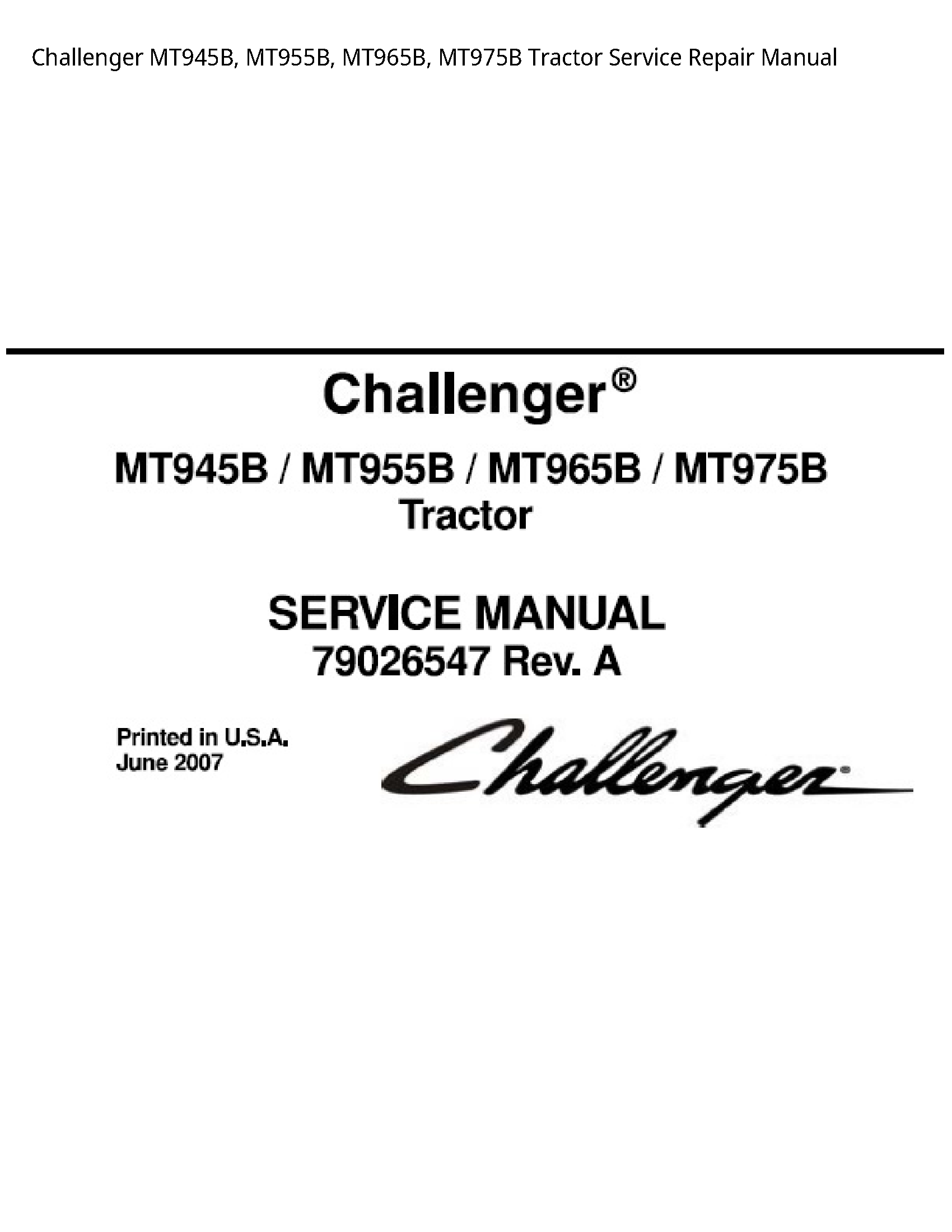 Challenger MT945B Tractor manual