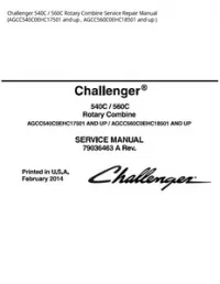 Challenger 540C / 560C Rotary Combine Service Repair Manual (AGCC540C0EHC17501 and up   AGCC560C0EHC18501 and up ) preview