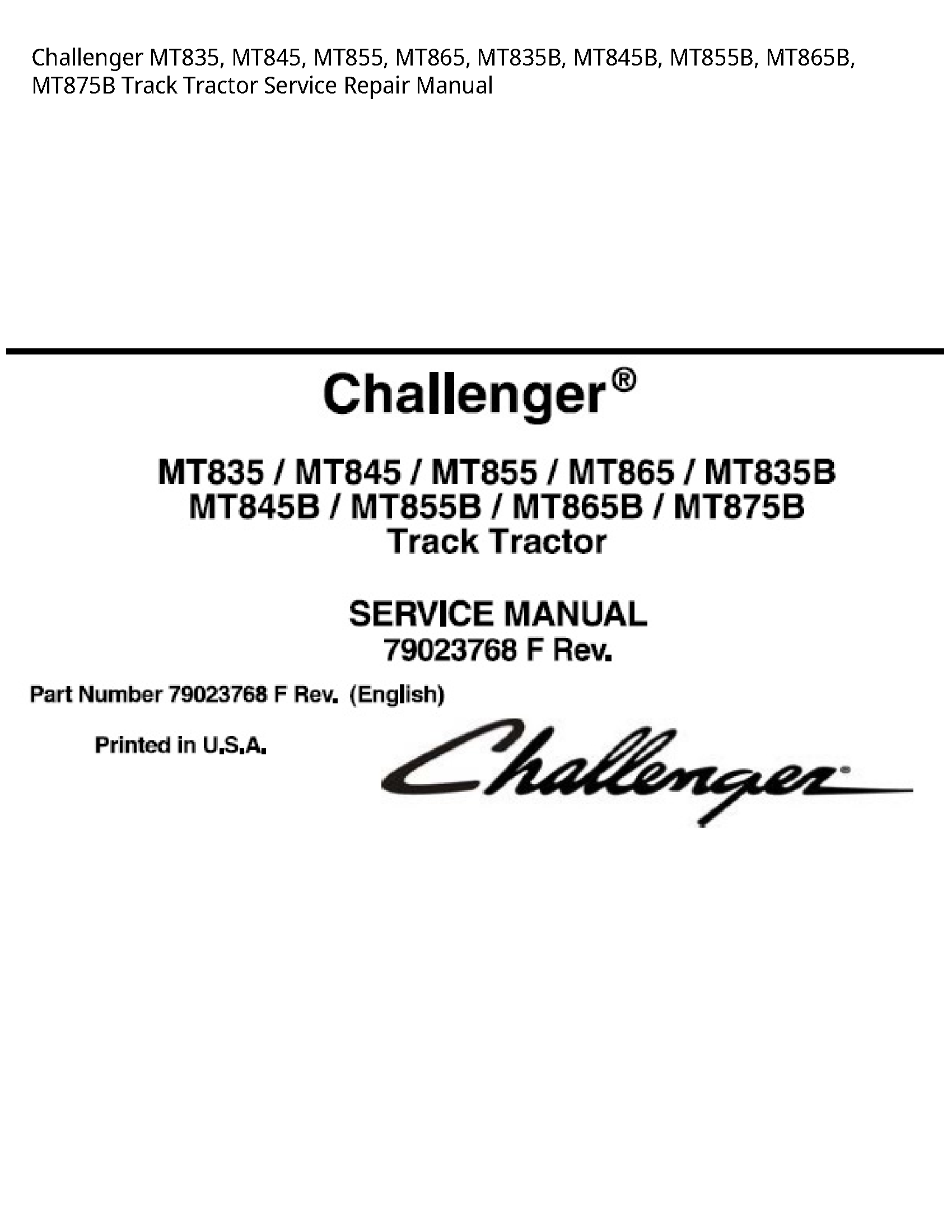 Challenger MT835 Track Tractor manual