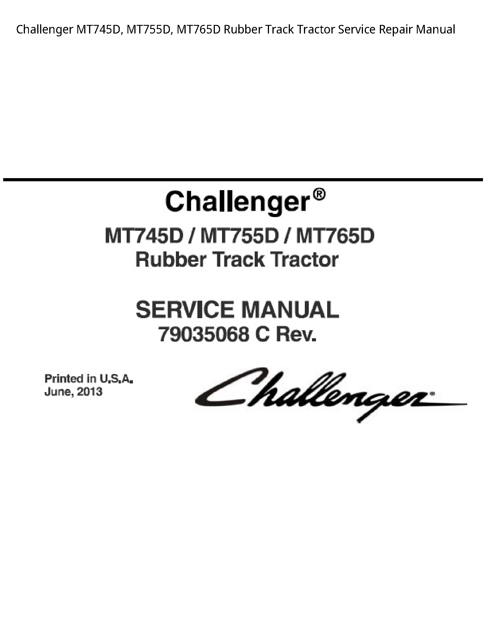 Challenger MT745D Rubber Track Tractor manual