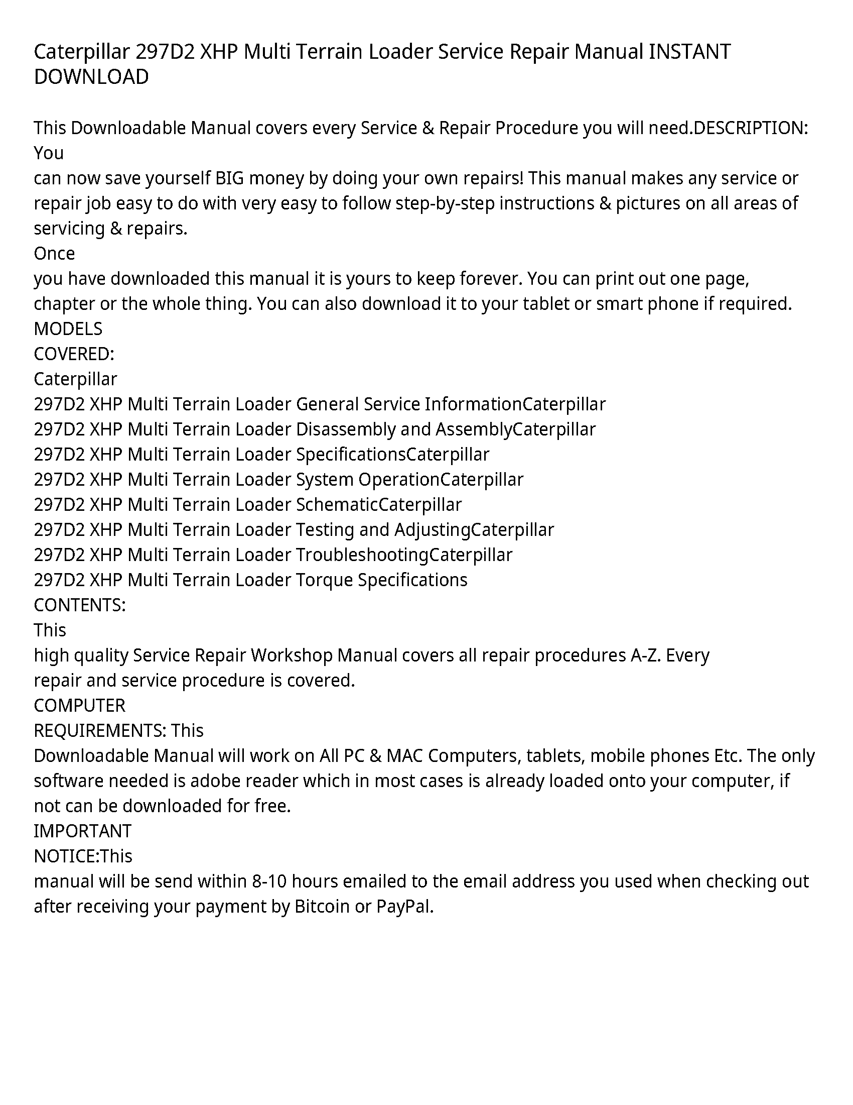 Caterpillar 297D2 service manual