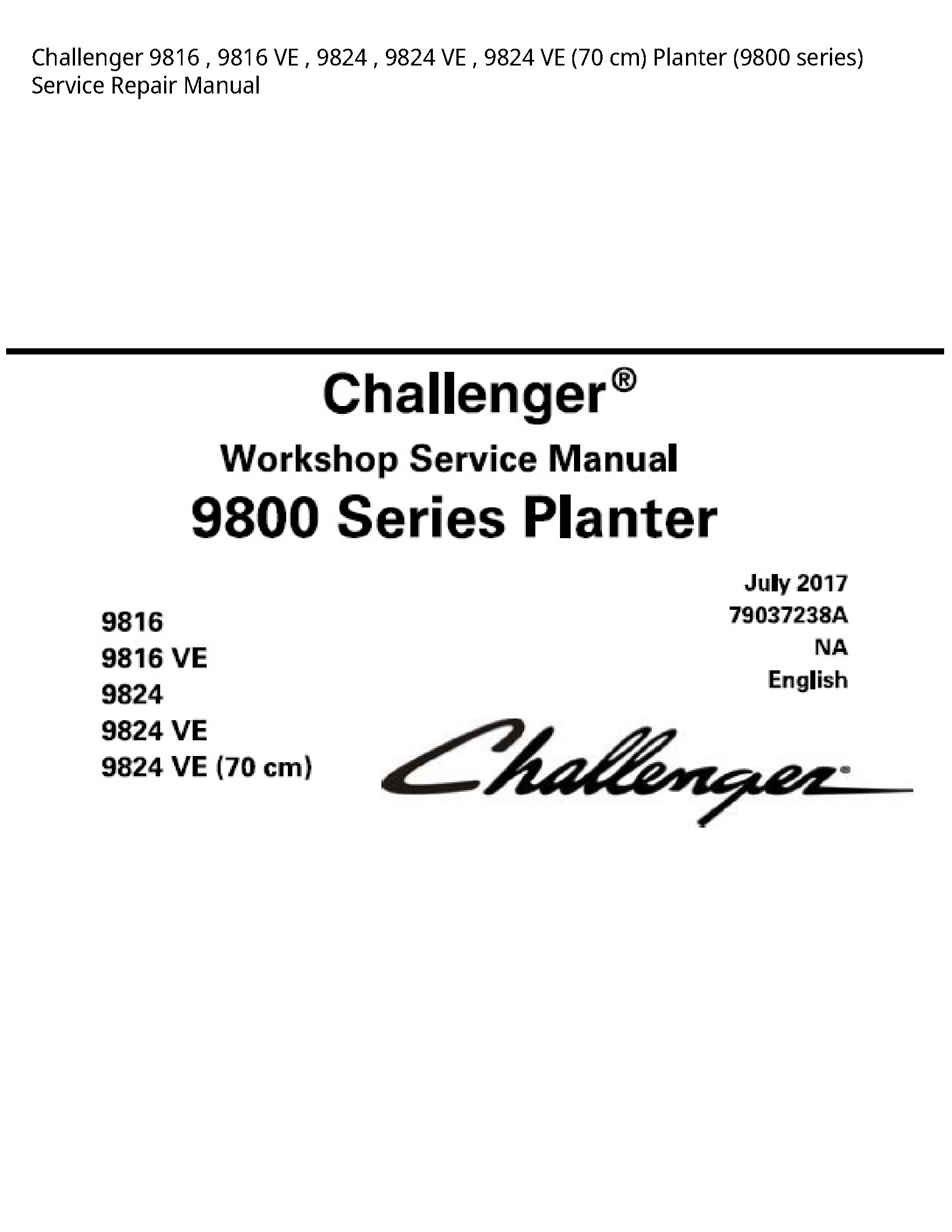 Challenger 9816 VE VE VE cm) Planter series) manual