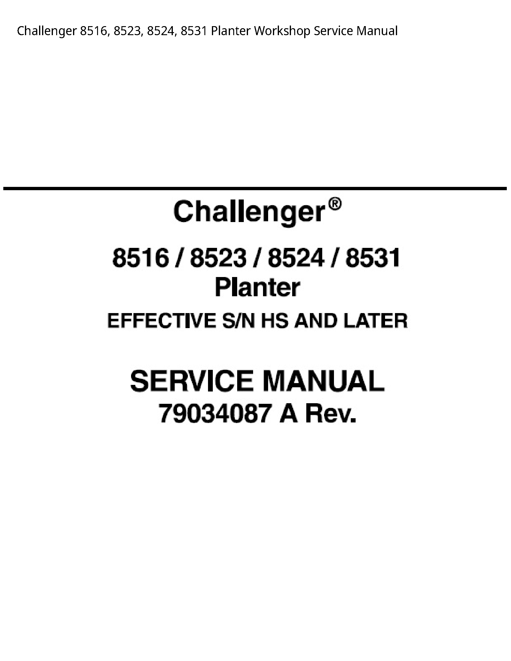 Challenger 8516 Planter Service manual