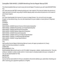 Caterpillar 930K WHEEL LOADER Workshop Service Repair Manual DYB preview