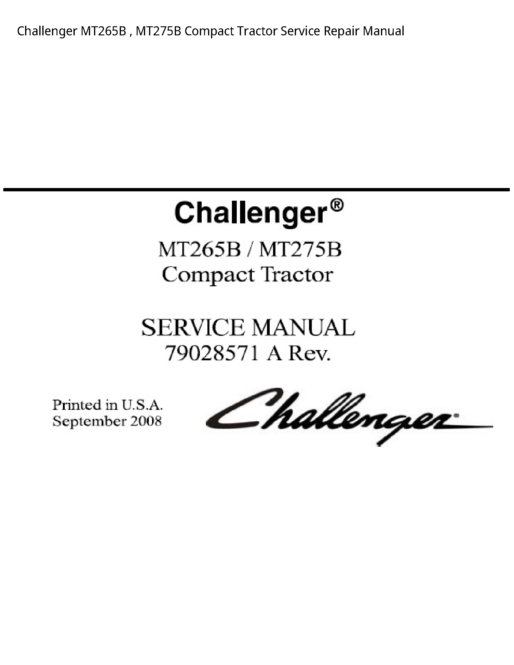 Challenger MT265B Compact Tractor manual