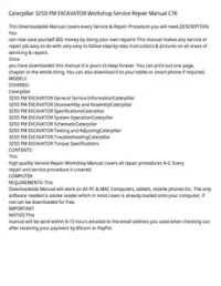 Caterpillar 325D FM EXCAVATOR Workshop Service Repair Manual C7K preview