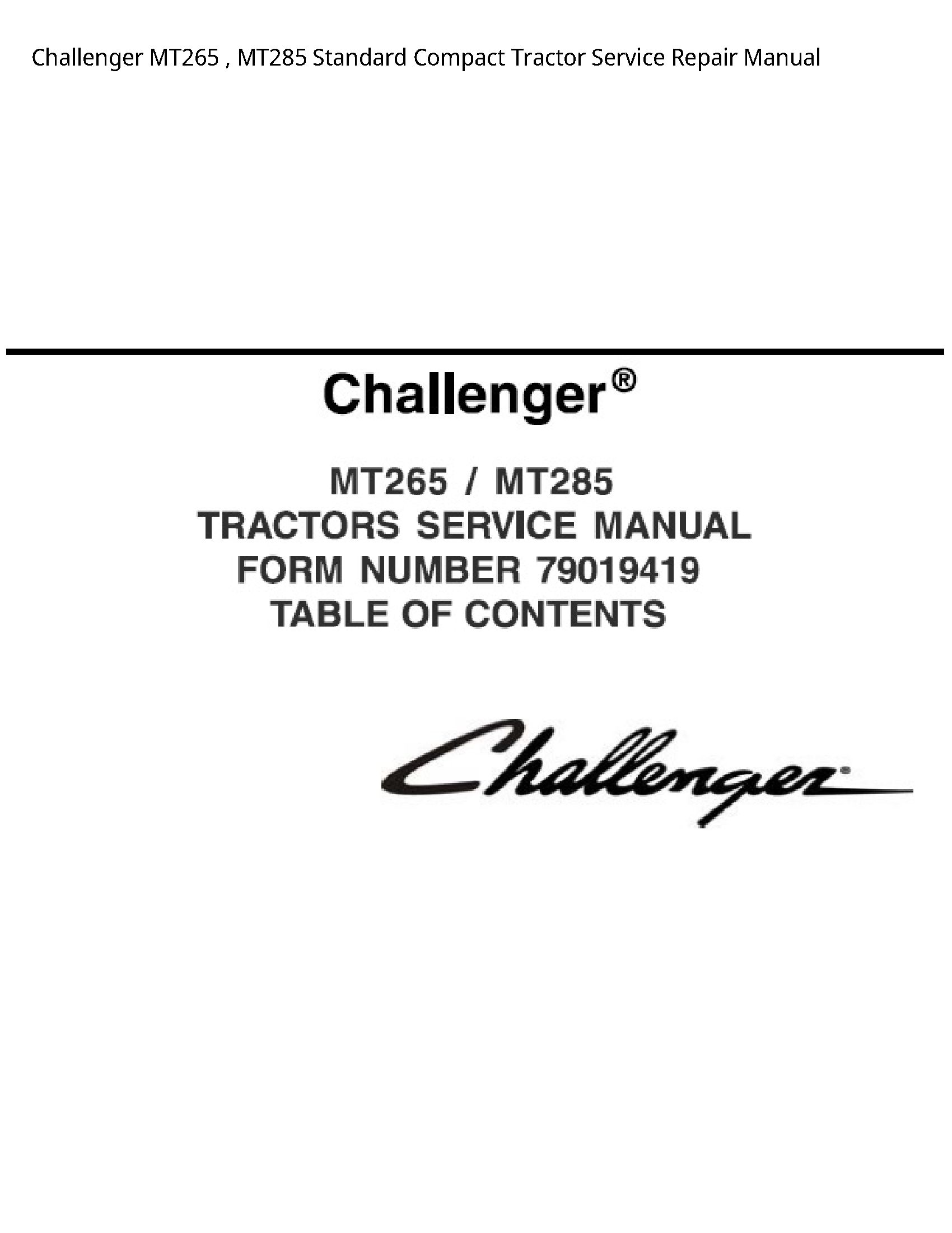 Challenger MT265 Standard Compact Tractor manual