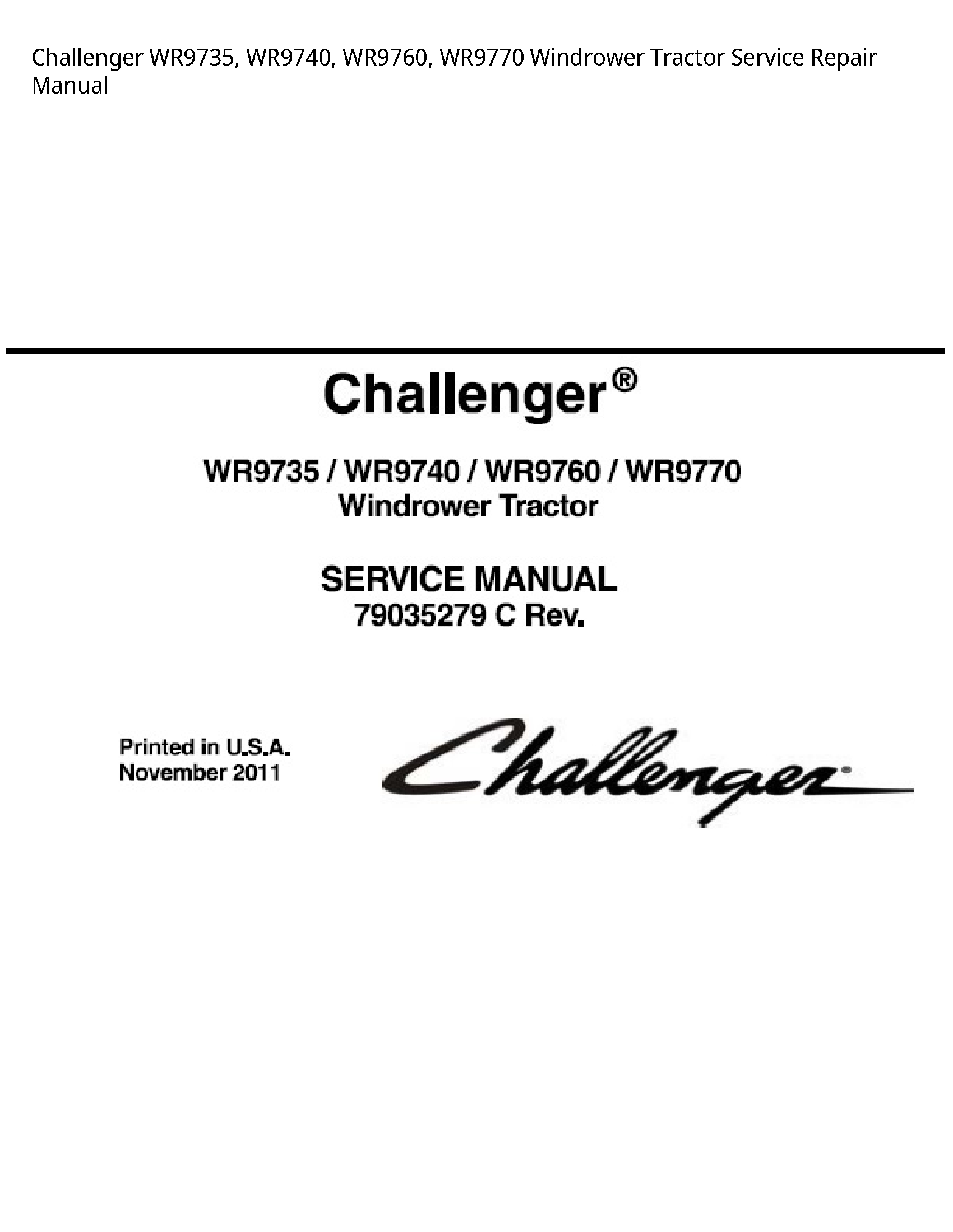 Challenger WR9735 Windrower Tractor manual