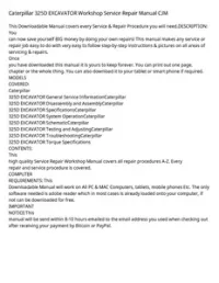 Caterpillar 325D EXCAVATOR Workshop Service Repair Manual CJM preview