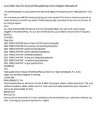 Caterpillar 322C FM EXCAVATOR workshop Service Repair Manual LAR preview