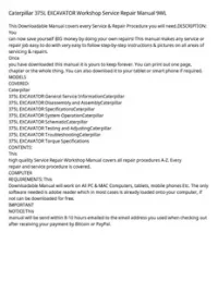 Caterpillar 375L EXCAVATOR Workshop Service Repair Manual 9WL preview