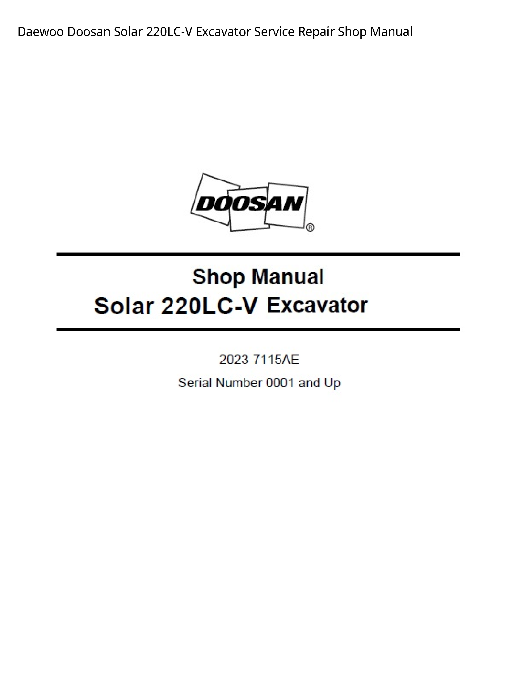 Daewoo Doosan 220LC-V Solar Excavator manual