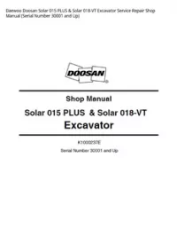 Daewoo Doosan Solar 015 PLUS & Solar 018-VT Excavator Service Repair Shop Manual (Serial Number 30001 and Up) preview