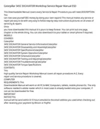 Caterpillar 345C EXCAVATOR Workshop Service Repair Manual ESD preview
