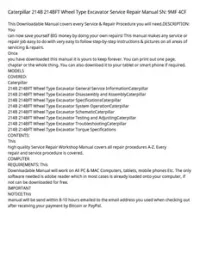 Caterpillar 214B 214BFT Wheel Type Excavator Service Repair Manual SN: 9MF 4CF preview