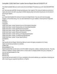 Caterpillar 232B2 Skid Steer Loader Service Repair Manual SCH02475-UP preview