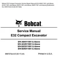 Bobcat E32 Compact Excavator Service Repair Manual (S/N A94H11001 and Above  AC2N11001 and Above  B3CS11001 and Above  B3K911001 and Above) [Publication No. 6987272enUS - 02-2017K] preview
