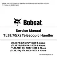 Bobcat TL38.70(X) Telescopic Handler Service Repair Manual [Publication No. 7311032enUS - 04-20170] preview