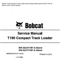 Bobcat T190 Compact Track Loader Service Repair Manual (S/N A3LN11001 & Above  A3LP11001 & - Above preview