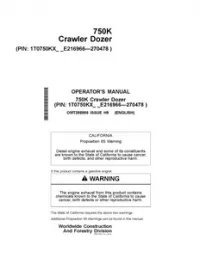 John Deere 750K Crawler Dozer (PIN: 1T0750KX_ _E216966-) Operators Manual - OMT298956 preview
