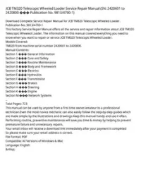 JCB TM320 Telescopic Wheeled Loader Service Repair Manual (SN: 2420601 to 2420800  Publication No. - 9813/4700-1 preview