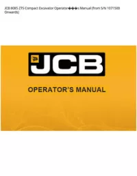JCB 8085 ZTS Compact Excavator Operators Manual (from S/N 1071500 - Onwards preview
