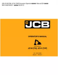 JCB JZ140 [T4i]  JZ141 [T4F] Excavator Operators Manual (EN  9831/4300 ISSUE 1  - 05/2017 preview