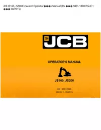 JCB JS160  JS200 Excavator Operators Manual (EN  9831/1800 ISSUE 1  - 08/2015 preview