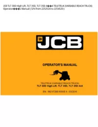 JCB TLT 30D High Lift  TLT 35D  TLT 35D 44 TELETRUK (VARIABLE REACH TRUCK) Operators Manual ( S/N from 2252520 to 2254520 -  preview