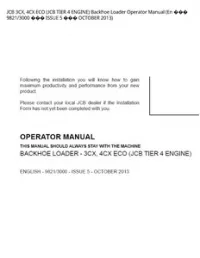 JCB 3CX  4CX ECO (JCB TIER 4 ENGINE) Backhoe Loader Operator Manual (En  9821/3000  ISSUE 5  OCTOBER - 2013 preview
