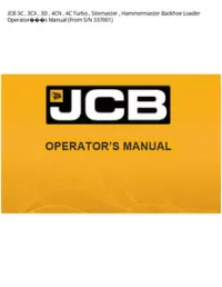 JCB 3C   3CX   3D   4CN   4C Turbo   Sitemaster   Hammermaster Backhoe Loader Operators Manual (From S/N - 337001 preview