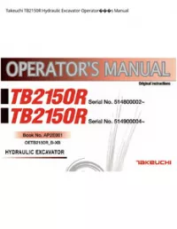 Takeuchi TB2150R Hydraulic Excavator Operator���s Manual preview