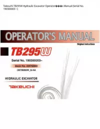Takeuchi TB295W Hydraulic Excavator Operator���s Manual (Serial No. 190300003 - ~ preview