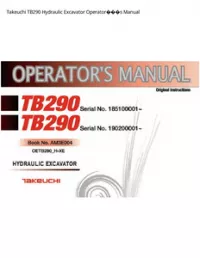 Takeuchi TB290 Hydraulic Excavator Operator���s Manual preview