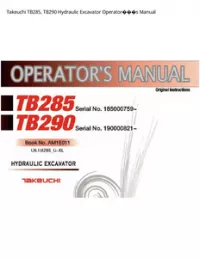 Takeuchi TB285  TB290 Hydraulic Excavator Operator���s Manual preview