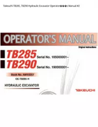 Takeuchi TB285  TB290 Hydraulic Excavator Operator���s Manual #2 preview