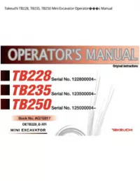 Takeuchi TB228  TB235  TB250 Mini Excavator Operator���s Manual preview
