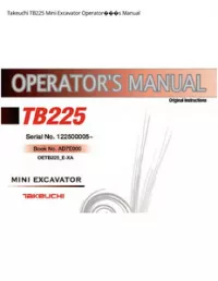 Takeuchi TB225 Mini Excavator Operator���s Manual preview