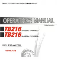 Takeuchi TB216 Mini Excavator Operator���s Manual preview