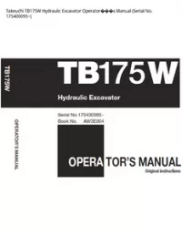 Takeuchi TB175W Hydraulic Excavator Operator���s Manual (Serial No. - 175400095~ preview